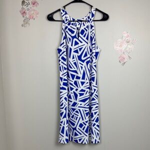 Jude Connally Blue/White Geometric Print Sleeveless Dress - M